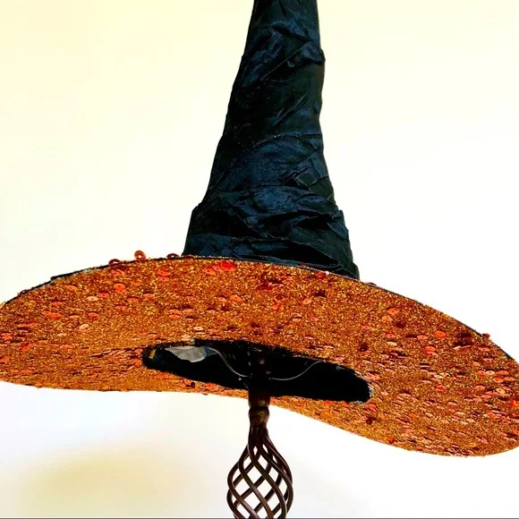 1 of Pumpkin patch witch hat Orange sparkles top & under brim black leaves 18\